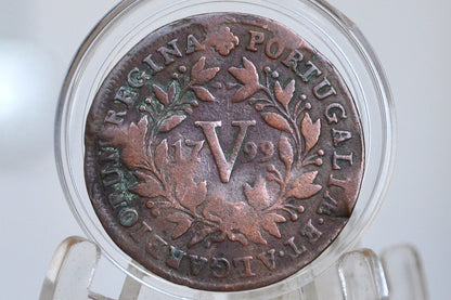 1799 Portuguese 5 Reis Portugal - Large Old Copper Coin - Republica Portugesa Five Reis XX Reis 1734 - Old Portuguese Coin, Pirate Coins