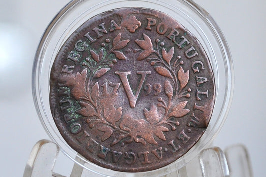 1799 Portuguese 5 Reis Portugal - Large Old Copper Coin - Republica Portugesa Five Reis XX Reis 1734 - Old Portuguese Coin, Pirate Coins