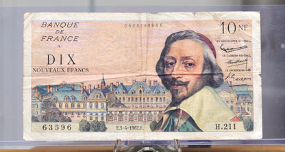 1962 Bank of France 10 Nouveaux Franc Note - Rarer New Franc Issue - 5-4-1962 - 1962 Banque de France Dix Ten New Francs Note - P#142a