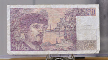 1980 Bank of France 20 Franc Note - Rarer First Issue - Claude Debussy Type - No Security Thread - 1980 French Twenty Francs Note - P#151a