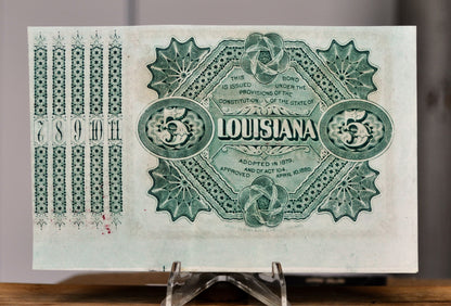 1873 State of Louisiana 5 Dollar Baby Bond - Series of 1873 - 5 Interest Coupons, 7 1/2 Cent Coupons - 1873 Louisiana Five Dollar Baby Bond
