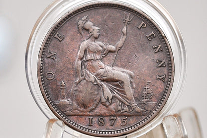 1875 Great Britain One Penny - XF (Extremely Fine) - UK Penny 1875 Queen Victoria Penny - Bronze
