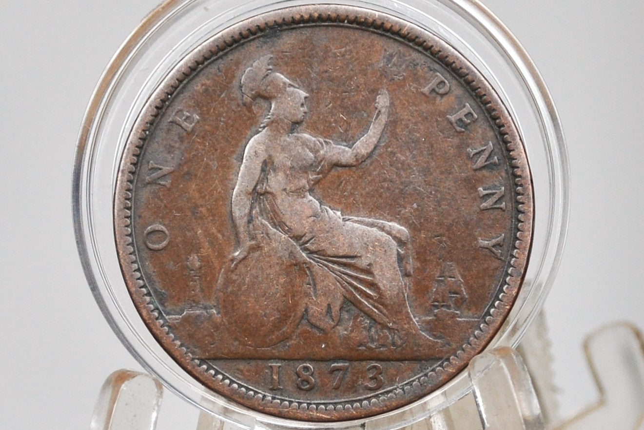 1873 Great Britain One Penny - VF (Very Fine) Details - UK Penny 1873 Queen Victoria Penny - Bronze