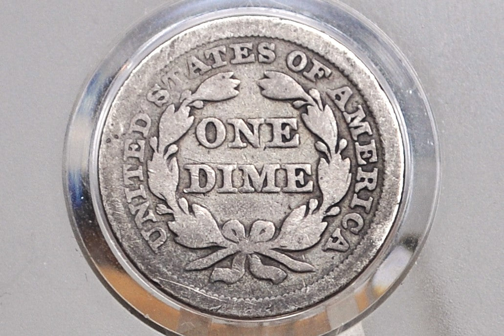 1857 Seated Liberty Dime  - G (Good), Nice Original Coin - 1857 Silver Dime / 1857 Liberty Seated Dime - US