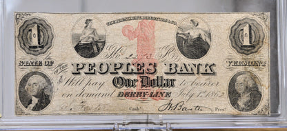 1862 Peoples Bank 1 Dollar Derby-Line Obsolete Note - Vermont Obsolete Currency - Derby Line, VT - 1862 Vermont One Dollar Obsolete Banknote