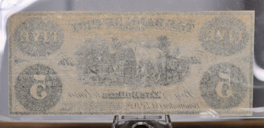 1859 Bank of Troy 5 Dollar Obsolete Note - Vermont Obsolete Currency - Unissued Remainder - 1859 Troy Five Dollars Obsolete Banknote