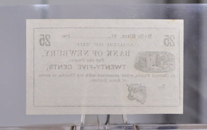 1860s Bank of Newbury 25 Cents Merchant Scrip Note - Unissued Remainder - Vermont Obsolete - 1862 Wells River, VT Twenty-Five Cent Note