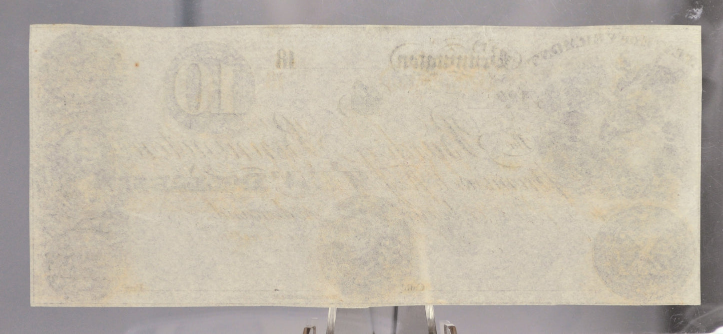 1800s Bank of Bennington 10 Dollar Obsolete Note - Vermont Obsolete Currency - Unissued Remainder - 1800s Bennington Ten Dollars Banknote