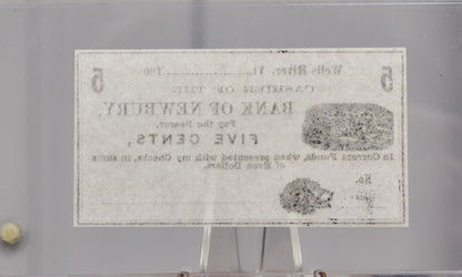 1860s Bank of Newbury 5 Cents Merchant Scrip Note - Unissued Remainder - Vermont Obsolete - 1860s Wells River, VT Five Cent Fractional Note