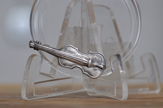Miniature Violin 925 Sterling Silver Brooch - Sterling Silver Violin Brooch