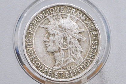 RARE 1921 50 Centimes, Guadeloupe - XF Condition - Low Mintage - French Dependency - (Copy)