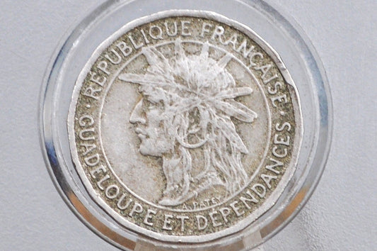 RARE 1921 50 Centimes, Guadeloupe - XF Condition - Low Mintage - French Dependency - (Copy)