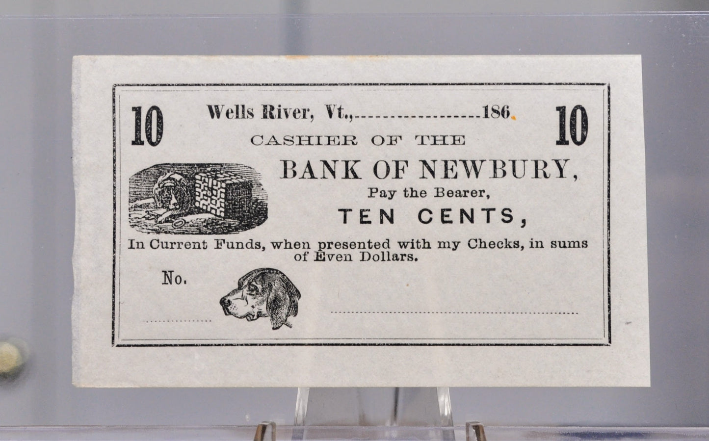 1860s Bank of Newbury 10 Cents Merchant Scrip Note - Unissued Remainder - Vermont Obsolete - 1860s Wells River, VT Ten Cent Fractional Note