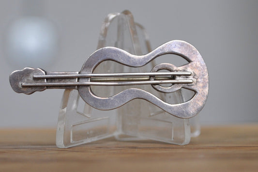 Acoustic Guitar 925 Sterling Silver Brooch - Sterling Silver Guitar Brooch