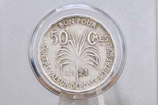 RARE 1921 50 Centimes, Guadeloupe - XF Condition - Low Mintage - French Dependency - (Copy)