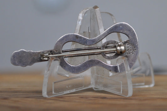Acoustic Guitar 925 Sterling Silver Brooch - Sterling Silver Guitar Brooch