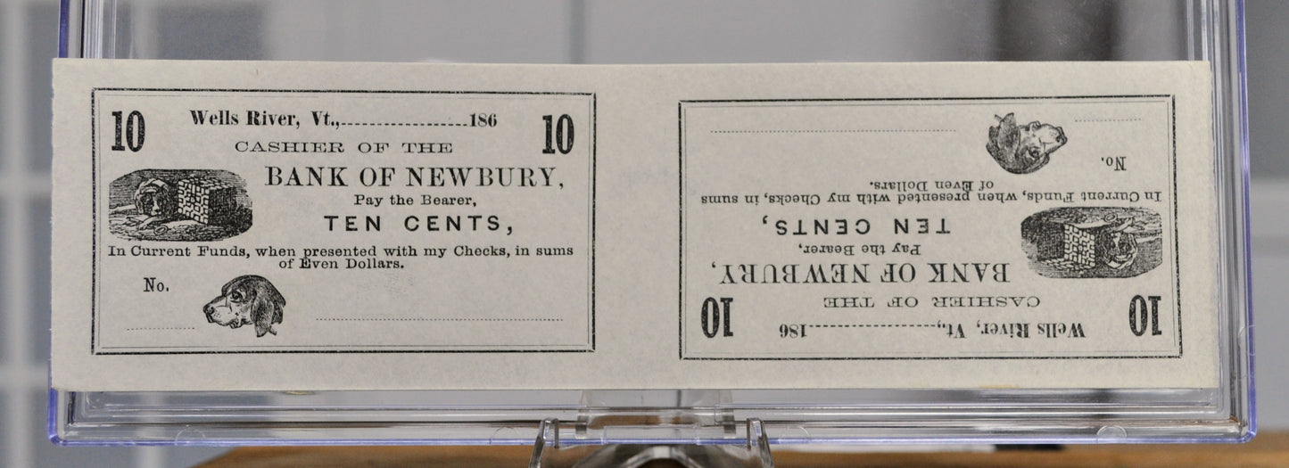 1860s Bank of Newbury 10 Cents Merchant Scrip Uncut Sheet - Unissued Remainder - Vermont Obsolete - 1860s Wells River, VT Ten Cent Notes