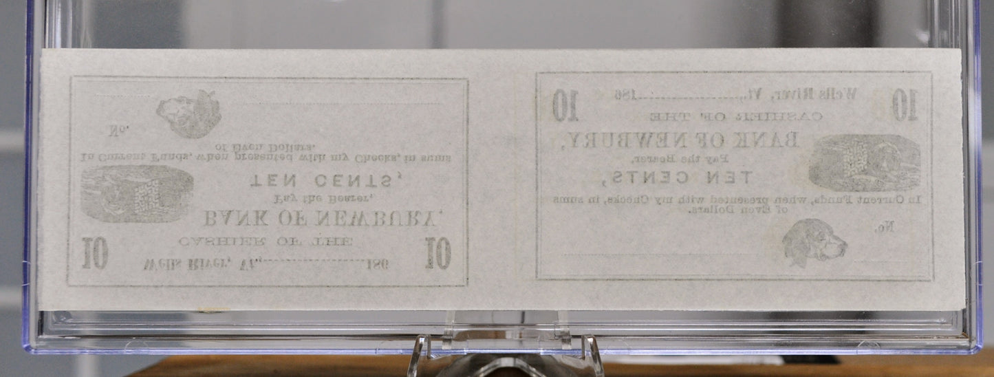1860s Bank of Newbury 10 Cents Merchant Scrip Uncut Sheet - Unissued Remainder - Vermont Obsolete - 1860s Wells River, VT Ten Cent Notes