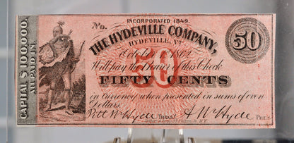 1862 Hydeville Company 50 Cents Merchant Scrip Note - Hydeville Vermont Obsolete - 1862 Vermont Company Fifty Cent Scrip Note