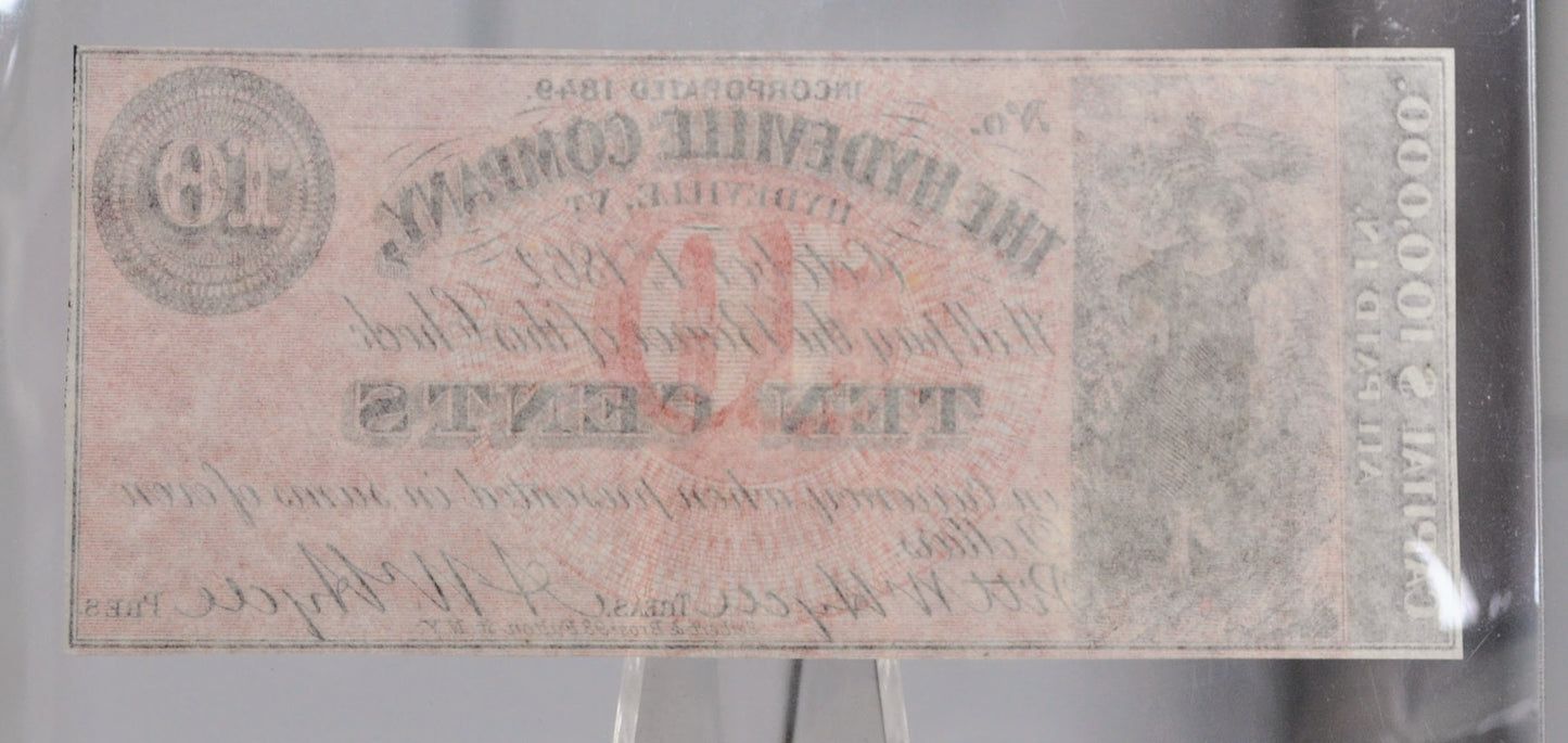 1862 Hydeville Company 10 Cents Merchant Scrip Note - Hydeville Vermont Obsolete - 1862 Vermont Company Ten Cent Obsolete Note