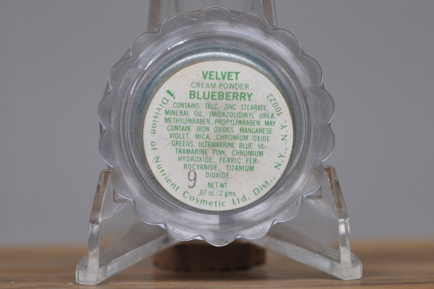 Velvet Cream Powder Single Eyeshadow in the shade 'Blueberry" By Division of Nutrient Cosmetics - Single Eyeshadow Blueberry by Division of Nutrient Cosmetic Ltd. Dist., N.Y., N.Y. 10022