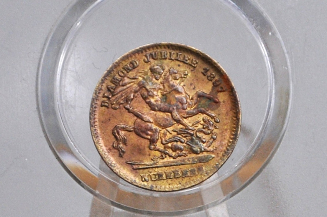 1897 Queen Victoria Jubilee Play Medal - Great Condition - L. CHR. Lauer Token - St. George Reverse - Historical Medal -