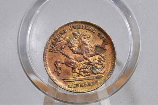 1897 Queen Victoria Jubilee Play Medal - Great Condition - L. CHR. Lauer Token - St. George Reverse - Historical Medal -