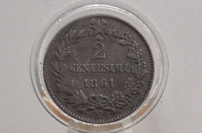 1861 2 Centesimi Italian Coin - Very Fine Condition - Victor Emmanuel II - Unique Find - Italy 1861 2 Cent Coin 1861 Italian Coin 1861 N