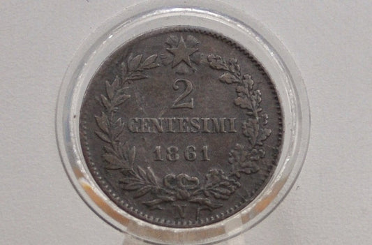 1861 2 Centesimi Italian Coin - Very Fine Condition - Victor Emmanuel II - Unique Find - Italy 1861 2 Cent Coin 1861 Italian Coin 1861 N