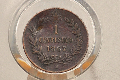 1867 Italian 1 Centesimo - F/VF - 1867 1 Cent Coin Italy - Vittorio Emanuele II - Copper - 1867 1 Centesimo M
