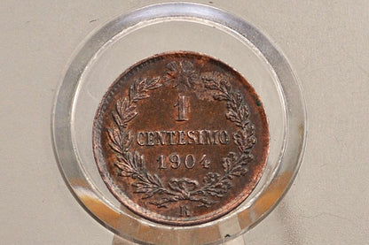 1904-R Italian 1 Centesimo Coin - XF+ Condition  - 1904 Italy 1 Cent Coin