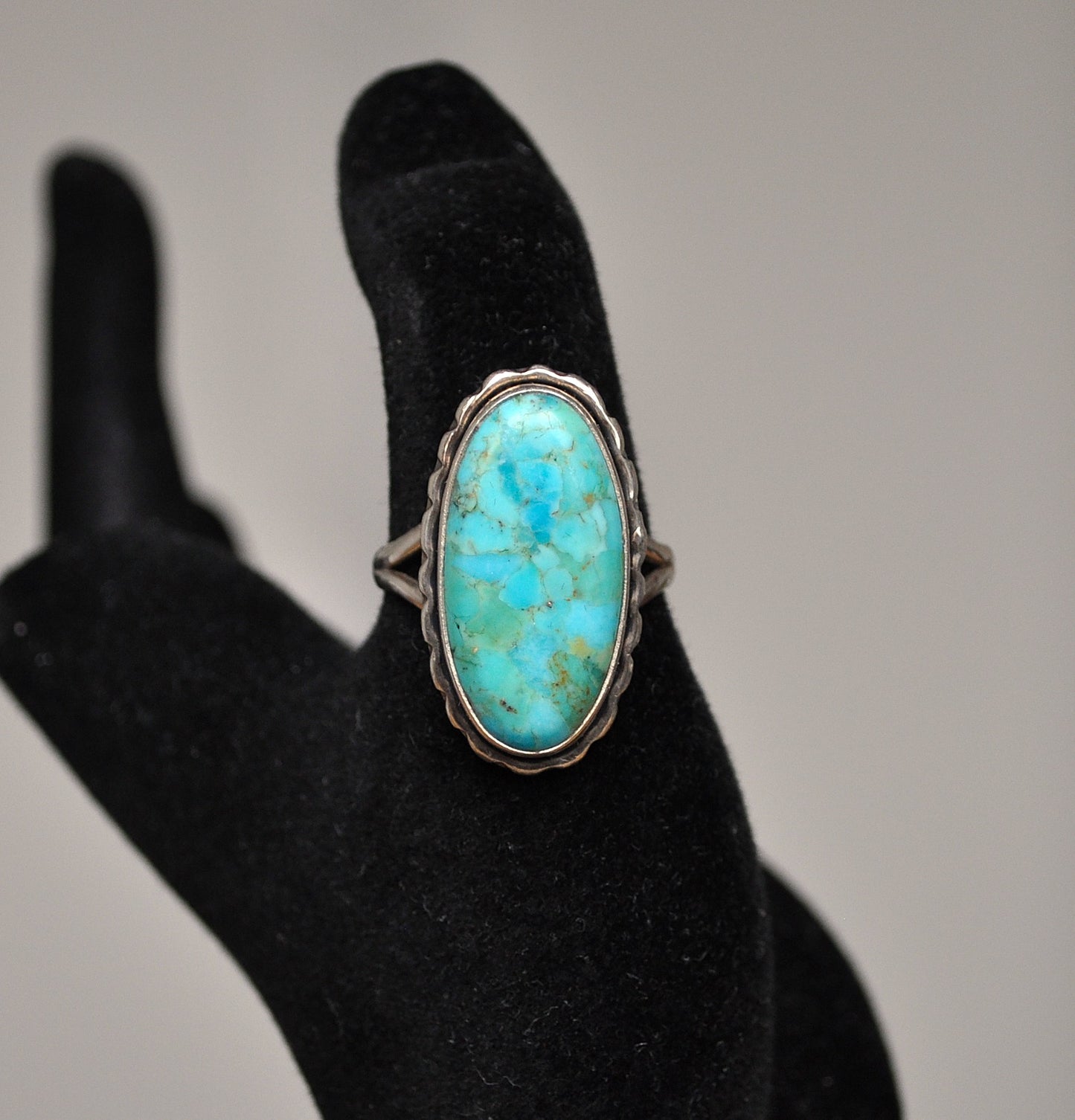 Stunning 925 Sterling Silver Turquoise Oval Ring - Size 10 - Turquoise Sterling Silver Ring