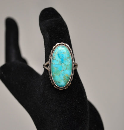 Stunning 925 Sterling Silver Turquoise Oval Ring - Size 10 - Turquoise Sterling Silver Ring