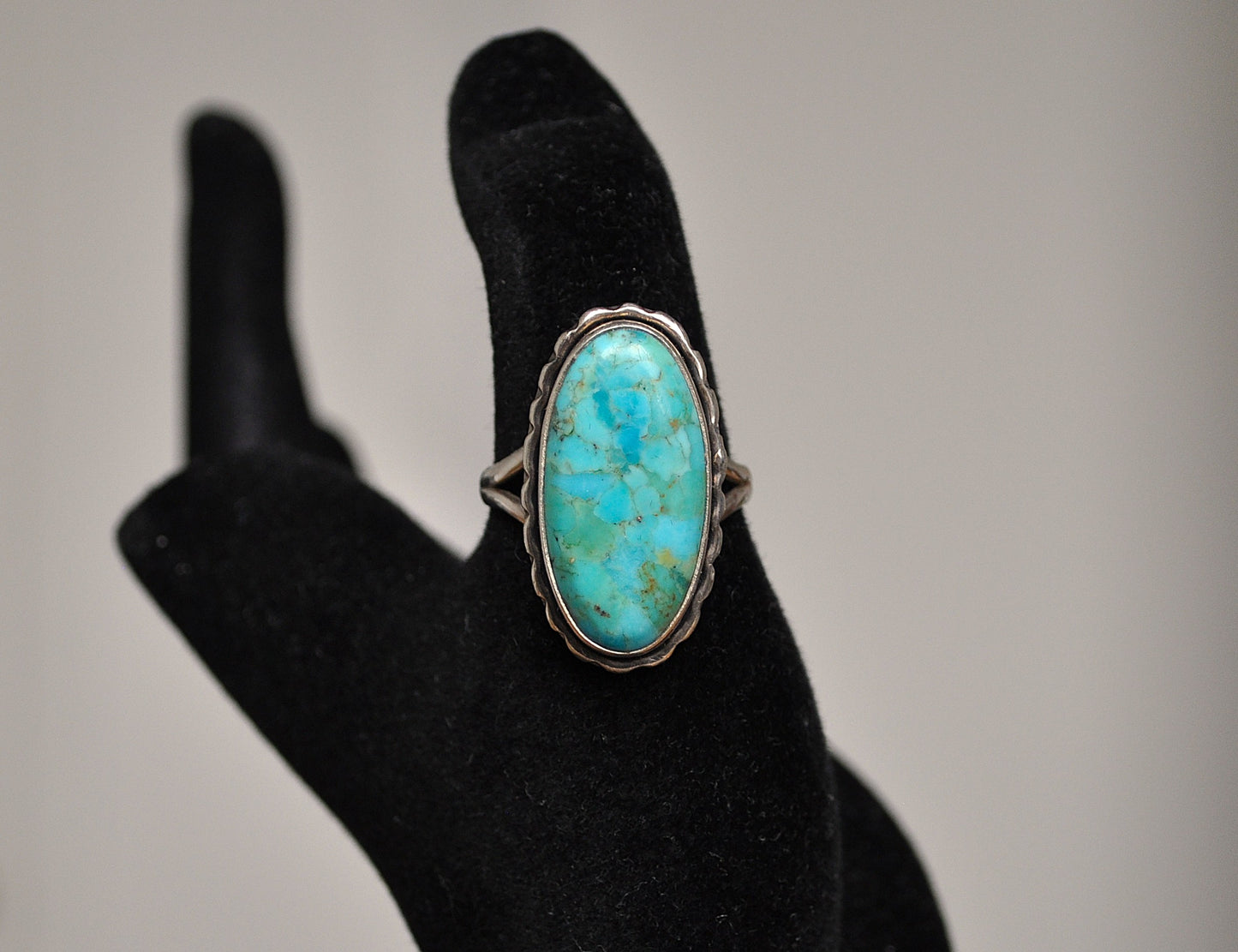 Stunning 925 Sterling Silver Turquoise Oval Ring - Size 10 - Turquoise Sterling Silver Ring