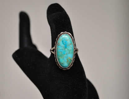 Stunning 925 Sterling Silver Turquoise Oval Ring - Size 10 - Turquoise Sterling Silver Ring