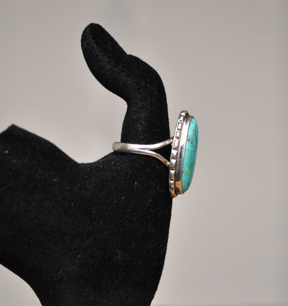 Stunning 925 Sterling Silver Turquoise Oval Ring - Size 10 - Turquoise Sterling Silver Ring