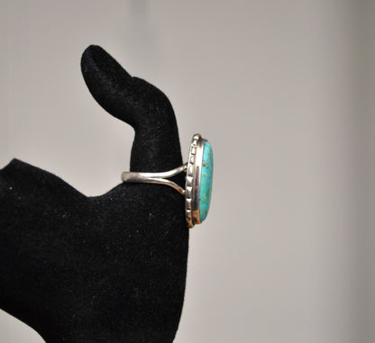 Stunning 925 Sterling Silver Turquoise Oval Ring - Size 10 - Turquoise Sterling Silver Ring