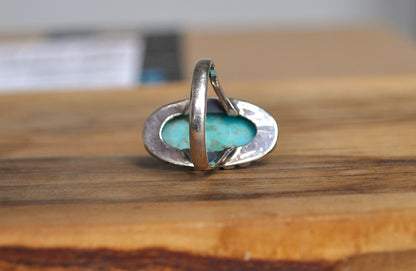 Stunning 925 Sterling Silver Turquoise Oval Ring - Size 10 - Turquoise Sterling Silver Ring
