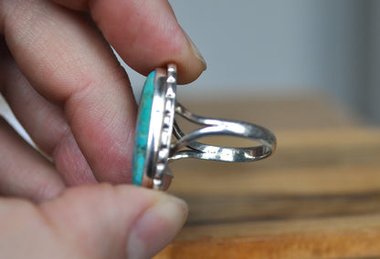 Stunning 925 Sterling Silver Turquoise Oval Ring - Size 10 - Turquoise Sterling Silver Ring