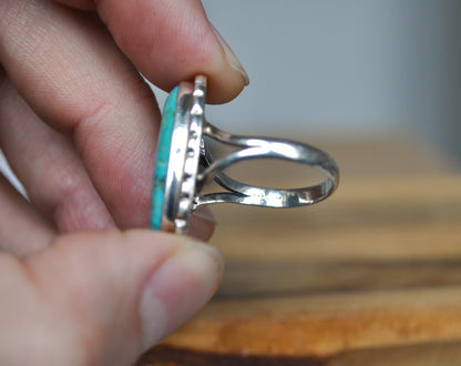 Stunning 925 Sterling Silver Turquoise Oval Ring - Size 10 - Turquoise Sterling Silver Ring