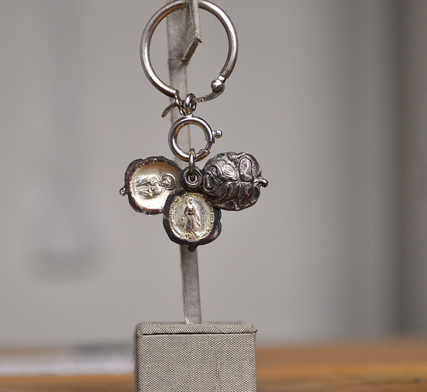 Antique Christian 3-Piece Mystic Rose Pendant Charm - Sterling Creed 3-Piece Sliding Rose Charm - HMH Religious Sliding Rose