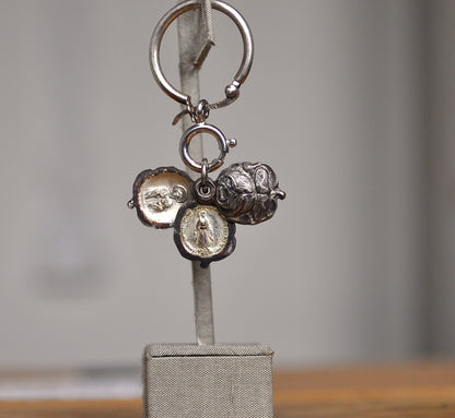 Antique Christian 3-Piece Mystic Rose Pendant Charm - Sterling Creed 3-Piece Sliding Rose Charm - HMH Religious Sliding Rose