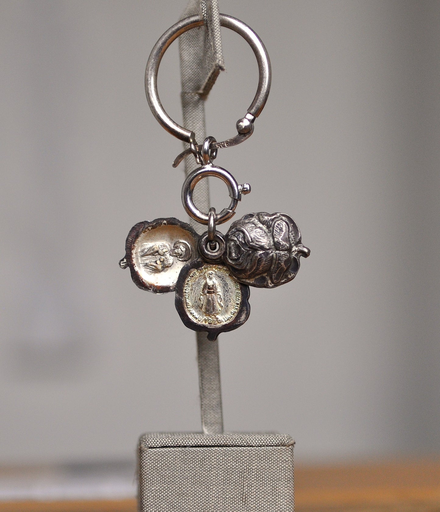 Antique Christian 3-Piece Mystic Rose Pendant Charm - Sterling Creed 3-Piece Sliding Rose Charm - HMH Religious Sliding Rose