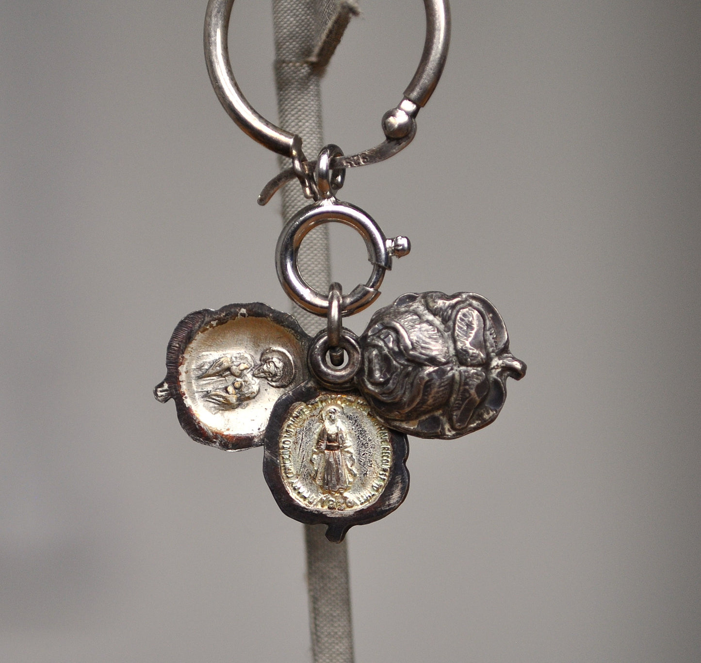 Antique Christian 3-Piece Mystic Rose Pendant Charm - Sterling Creed 3-Piece Sliding Rose Charm - HMH Religious Sliding Rose