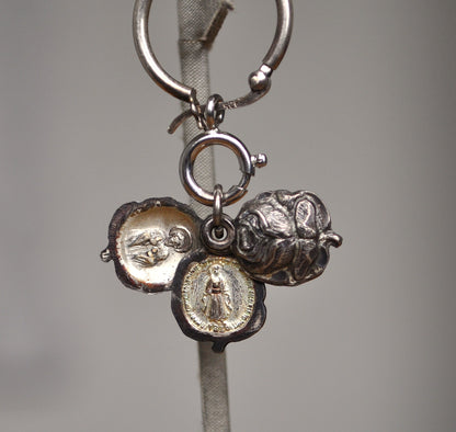 Antique Christian 3-Piece Mystic Rose Pendant Charm - Sterling Creed 3-Piece Sliding Rose Charm - HMH Religious Sliding Rose