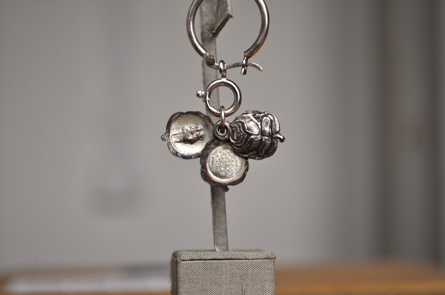 Antique Christian 3-Piece Mystic Rose Pendant Charm - Sterling Creed 3-Piece Sliding Rose Charm - HMH Religious Sliding Rose