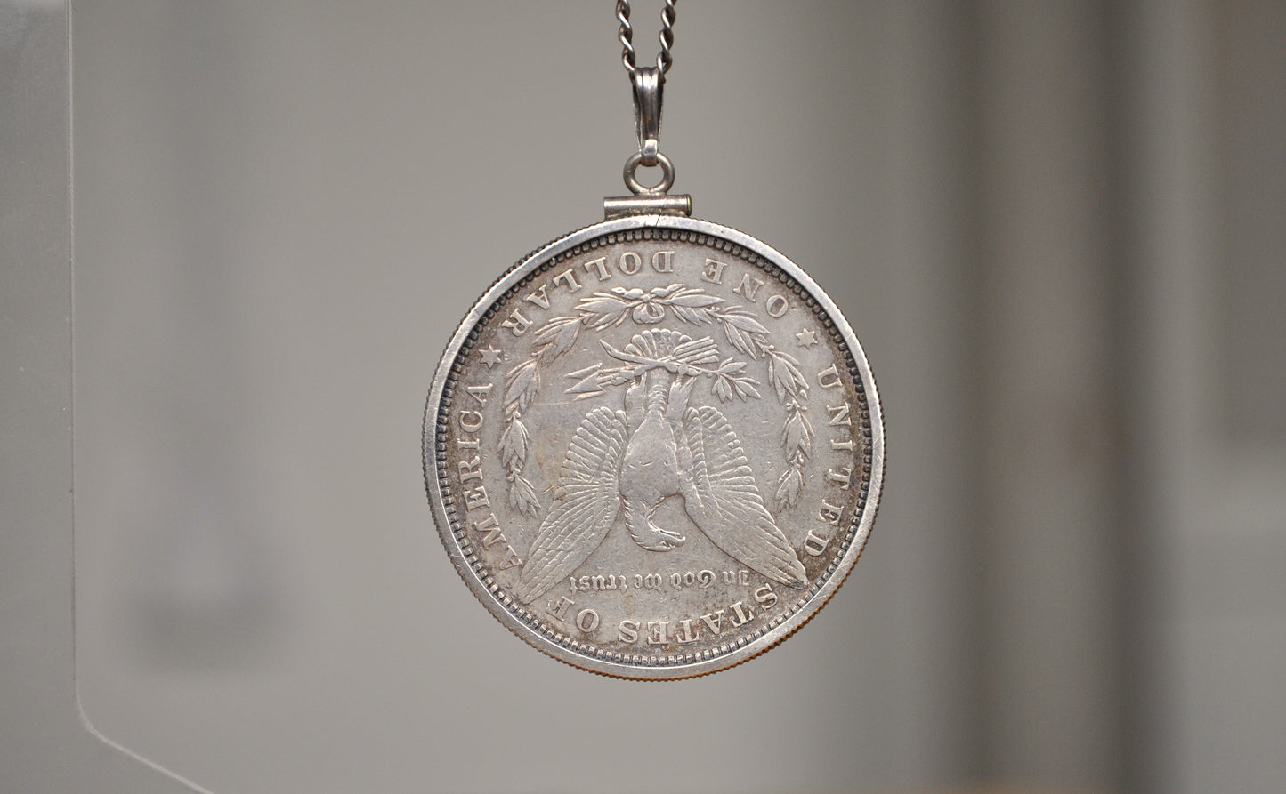 1880 Morgan Silver Dollar Bezel Necklace - One Silver Dollar Coin Bezel Necklace - Coin, Bezel, & Chain all Silver