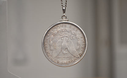 1880 Morgan Silver Dollar Bezel Necklace - One Silver Dollar Coin Bezel Necklace - Coin, Bezel, & Chain all Silver