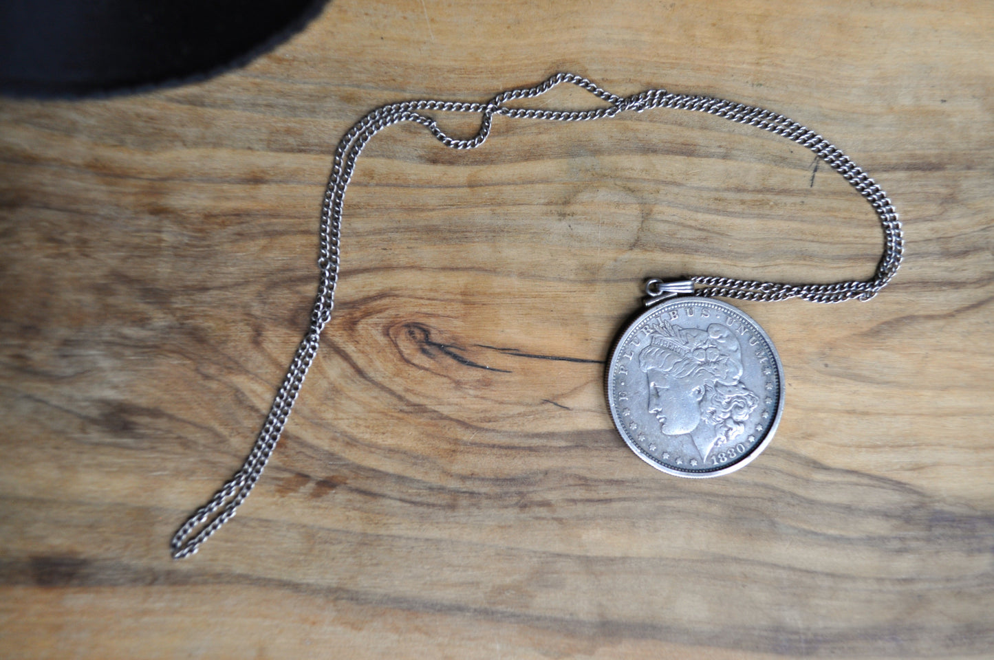 1880 Morgan Silver Dollar Bezel Necklace - One Silver Dollar Coin Bezel Necklace - Coin, Bezel, & Chain all Silver