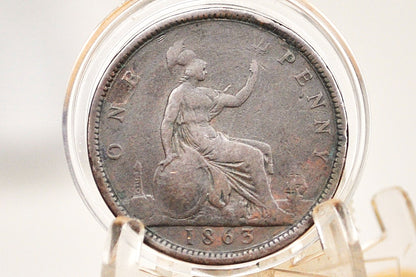 1863 Great Britain One Penny - F/VF Details (Fine to Very Fine) - UK Penny 1863 English 1 Cent - Queen Victoria - Bronze, Great Coin
